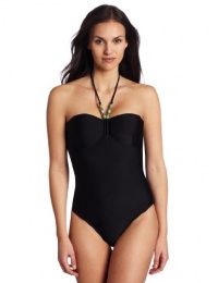 Shoshanna Women's Trim One Piece Swimwear, Solid Black, MC