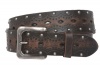 1 1/2 (38 mm) Snap on Perforated Studded Vintage Embossed Leather Jean Belt Size: 30 Color: Brown