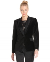 The menswear-inspired tuxedo jacket gets a luxe update from Tahari by ASL, complete with sumptuous velvet fabric.