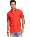 Don't rush summer away so fast. Keep it sunny with this short-sleeved snap front shirt from INC International Concepts.