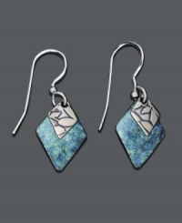 Celebrate fine craftsmanship and unique style. These Native American-inspired earrings by Jody Coyote feature blue patina bronze diamond drops, textured silver charms, and silver accent beads. Crafted in sterling silver. Approximate drop: 1-1/8 inches.