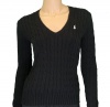 Polo Ralph Lauren Women's Cable Knit V-neck Black Sweater (Medium)