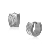 Bling Jewelry Stainless Steel Grid Pattern Hoop Huggie Earrings