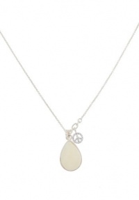 Silver Tone With Ivory Tear Drop Stone Necklace Silver Tone With Ivory Tear Drop Stone Necklace