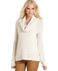 Add texture to jeans with this slouchy cowl-neck petite sweater from Calvin Klein Jeans!