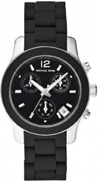 Michael Kors Mk5442 Women's Black /Silver Silicone Stainless Steel Watch Black Dial Ladies Chronograph