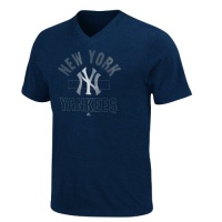 MLB Mens New York Yankees Game Day Weathered Athletic Navy Heather Short Sleeve V-Neck Tee By Majestic (Athletic Navy Heather, XX-Large)