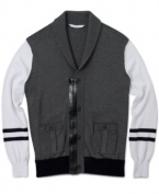 Why not a shawl-collared sweater with a zip up front? Sean John designs a cardigan that mixes the best of both collegiate and street.