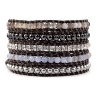 Chan Luu Grey Pearl Mix Wrap Bracelet on Natural Grey Leather