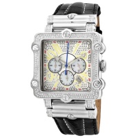 JBW Men's JB-6215-238-B Phantom Silver Diamond And Stainless Steel Bezel Leather Band Watch