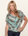 GUESS Short-Sleeve Printed Quintessa Top, AZURE MULTI (MEDIUM)