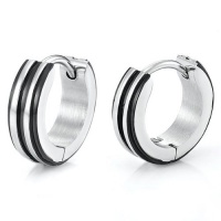 Unique Stainless Steel Hoop Earrings for Men (Silver Black)