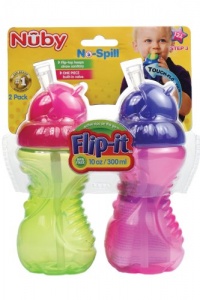 Nuby 2 Pack No-Spill Flip-It Cup, Colors May Vary, 10-Ounce