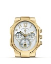 Philip Stein® oblong chronograph watch head in goldplate features Arabic numbers and 3-eye design.