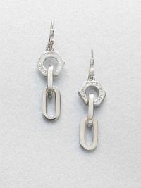 A logo accented nut and narrow, chain links in a chic drop design. Rhodium-plated brassDrop, about 1.9Hook backImported 