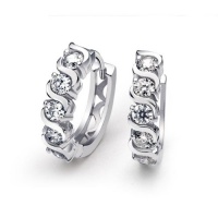 Bling Jewelry Sterling Silver CZ Waved Figure Huggie Earrings