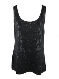 Alfani Womens Black Sleeveless Sequin Front Scoopneck Tank Top L