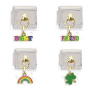 Best, Friend, Rainbow and Shamrock Dangle Italian Charm Link Set