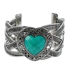 Contessa Bella Beautiful Chunky Antique Silver Tone Vintage Style Aqua Teal Blue Heart Formica Stone Wide Cuff Bangle Bracelet Elegant Trendy Fashion Jewelry