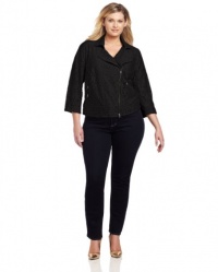 DKNYC Women?s Plus-Size 3/4 Sleeve Cropped Motorcycle Lace Jacket