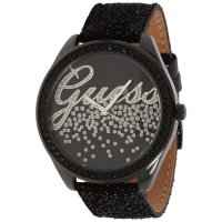 Guess Women's U96002L1 Black Leather Quartz Watch with Black Dial