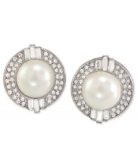 Truly elegant. Carolee's clip-on earrings are crafted from silver-tone mixed metal with glass pearls and glass crystals for a stylish touch. Clip-on backing for non-pierced ears. Approximate drop: 1/8 inch.