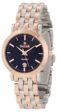 Swistar Women's 417-14L Bk Rose Gold Plated Quartz Dress Watch