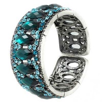 Teal Crystal Wide Bangle Bracelet Fashion Jewelry