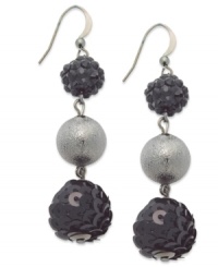 Have a ball with these triple drop earrings from Style&co. Round plastic stones in hematite and jet tones bring a look of mystery to your everyday. Crafted in hematite tone mixed metal. Approximate drop: 2-1/4 inches.