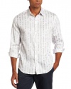 Perry Ellis Men's Long Sleeve Matrix Cubes Printed Woven