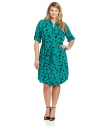 DKNYC Women?s Plus-Size Long Sleeve Button Thru Shirt Dress with Self Belt