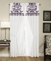 Chezmoi Collection 2-Panel Purple and White Floral Window Curtain/ Drape Set, with Valance Treatment Draperies