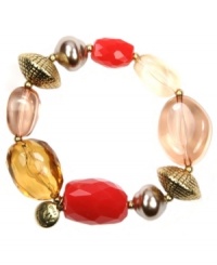 Get back to your roots. Jones New York blends pink, amber, coral, and cream-colored plastic beads for an organically-inspired bracelet design. Beaded accents set in mixed metal. Bracelet stretches to fit wrist. Approximate diameter: 2-1/4 inches.