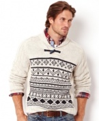 Relaxed, laid-back, and carefree. For the free spirit man is this shawl collar pullover sweater by Nautica.