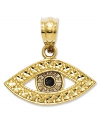 Someone's watching you! This evil eye charm will bring you good luck and protection. Crafted in 14k gold with a black enamel eye. Chain not included. Approximate length: 3/5 inch. Approximate width: 1/2 inch.