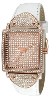 Peugeot Couture J5667RG Crystal Case Rose Gold White Leather Watch