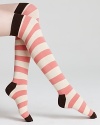 Boldly striped knee high socks with contrast solid heel, toe, and trim. From Happy Socks.