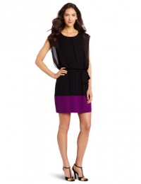 Ali Ro Women's Short Sleeve Color Block Shift Dress, Black Purple Haze, 4