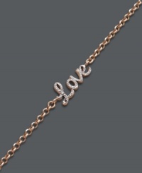 Add a little love. Studio Silver's delicate style can be worn alone to make a romantic statement, or paired with other sweet designs for a trendy layered effect. Bracelet crafted in 18k rose gold over sterling silver features the cursive word Love with a unique, diamond-cut design. Approximate length: 7-1/4 inches.