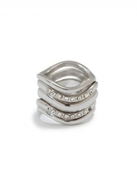 GUESS Silver-Tone Curve Ring Set, SILVER (7)