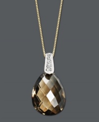 The perfect combination of sparkle and elegance. This chic pendant features pear-cut smokey quartz (4-3/4 ct. t.w.) and diamond accents at the bail. Crafted in 14k gold. Approximate length: 18 inches. Approximate drop: 3/4 inch.