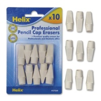 Helix Hi-Polymer Professional Pencil Cap Erasers, Pack of 10, White (37360)