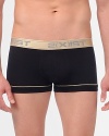 Trunk-style boxer briefs crafted in lightweight, stretch modal with gold logo waistband and piped trim. By 2(x)ist.