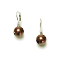 Sterling Silver 8mm Chocolate Shell Pearl and Cubic Zirconia Lever Back Earrings