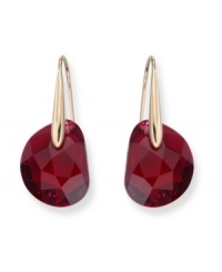 Drop-dead glamour. Bordeaux galet crystal drop earrings by Swarovski, set in gold-plated mixed metal. Approximate drop: 1 inch.