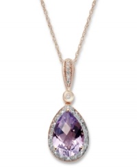 Add sweet femininity to your look. This stunning pendant features pear-cut amethyst (2-3/4 ct. t.w.) along with sparkling diamond accents. Set in 14k rose gold. Approximate length: 18 inches. Approximate drop: 6/10 inch.