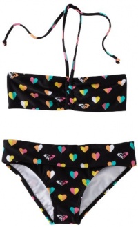 Roxy Kids Girls 7-16 Shirred Bandeau Two Piece Swimsuit Set, New Black, 12