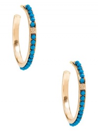 GUESS Gold-Tone Hoop Earrings with Blue Stone