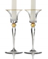 Handcrafted in premium Rogaska crystal, Elmsford candlesticks shine with the luxe sophistication of Trump Home. Delicate cuts and touches of gold add elegant flair to formal interiors.