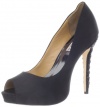 Badgley Mischka Women's Vixen Peep-Toe Pump,Black Satin,7.5 M US